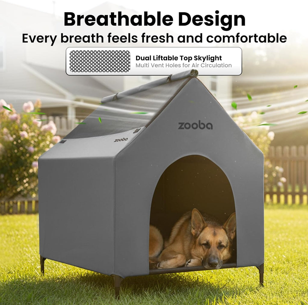 Zooba Large Dog House Outdoor, 36in Elevated 2-in-1 Cot & Canopy