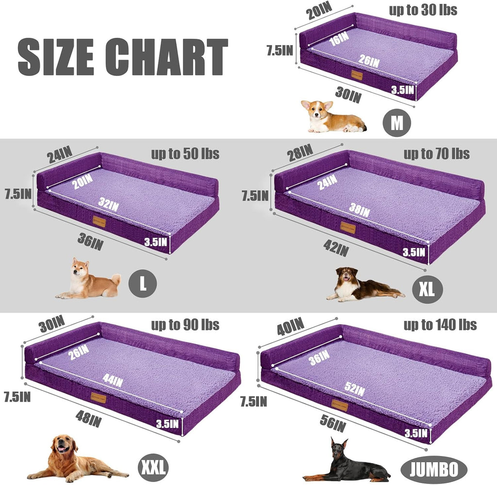 Patas Lague Orthopedic Large Dog Bed Washable Pet Sofa Bed 42''X28''Purple