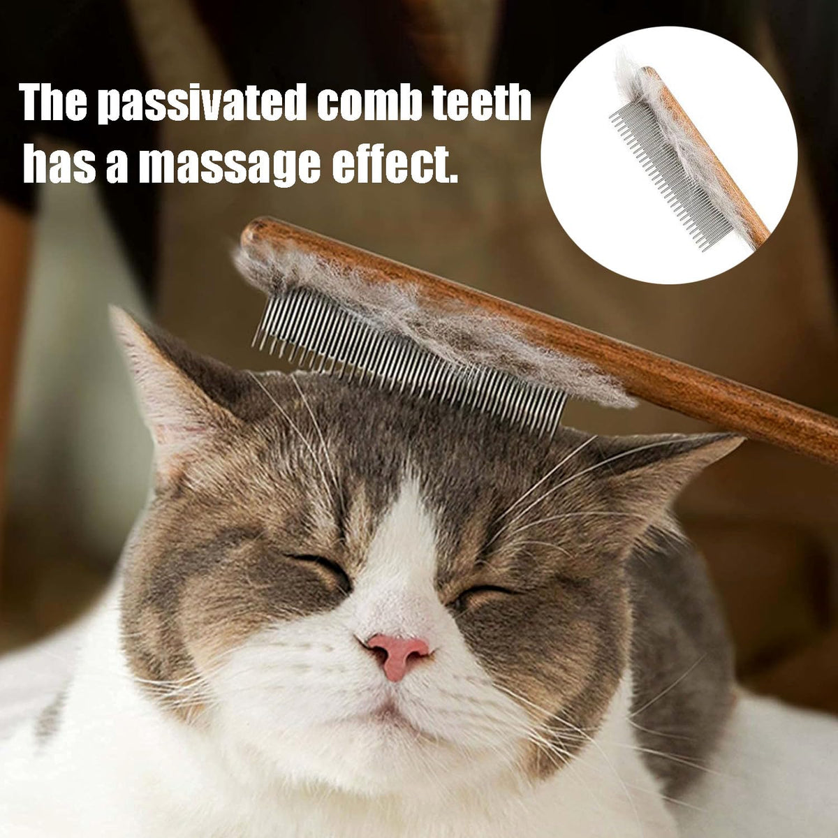 3 Pack Solid Wood Cat Combs, Dog Combs Cat Comb for Removing Tangles and Knots Flea Lice Comb with Rounded Stainless Steel Teeth Pet Comb Grooming Tool for Cats,Dogs and rabbits