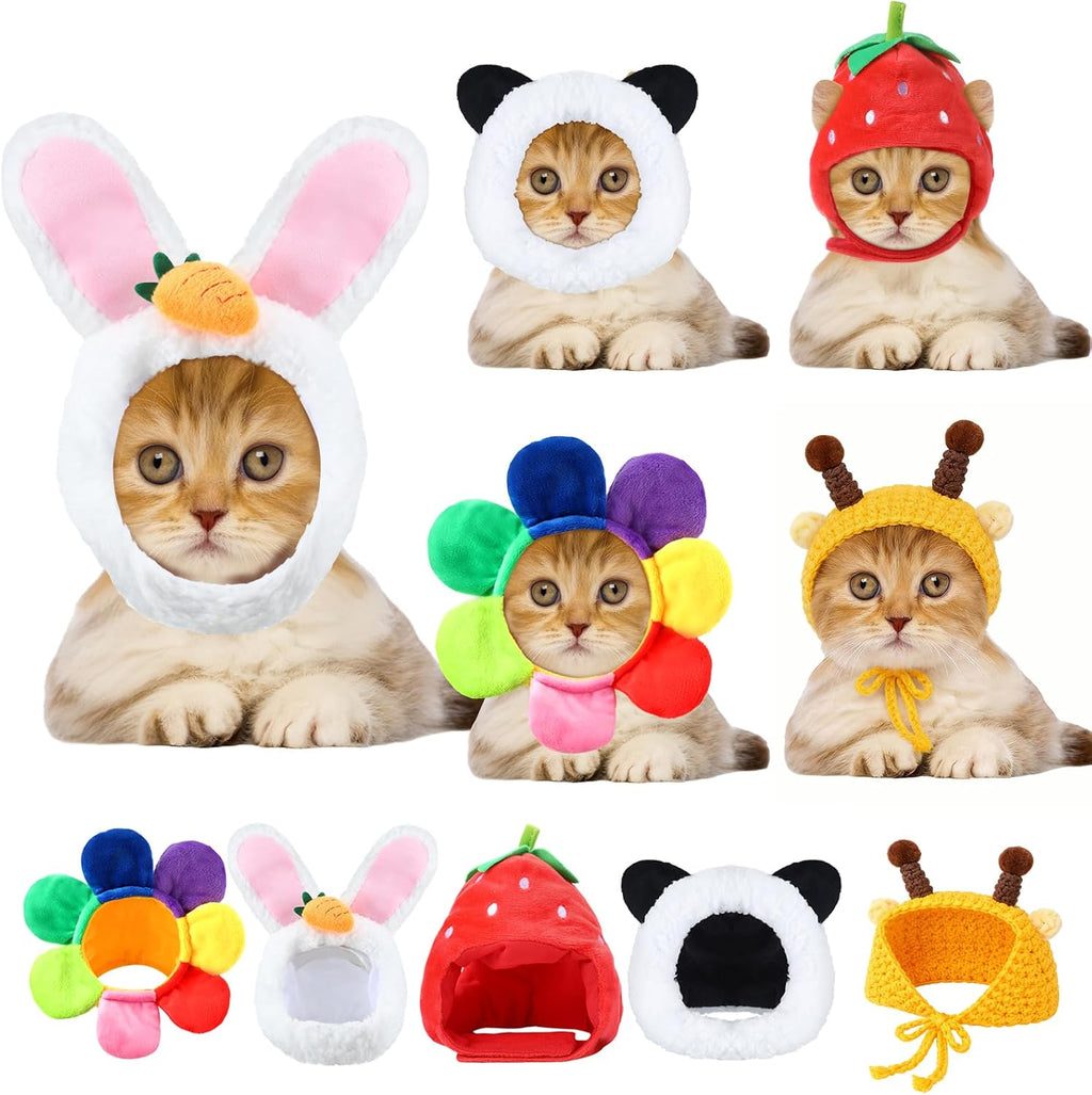 Weewooday 5 Pcs Cat Hat, Panda, Rabbit, Bee, Strawberry, Flower