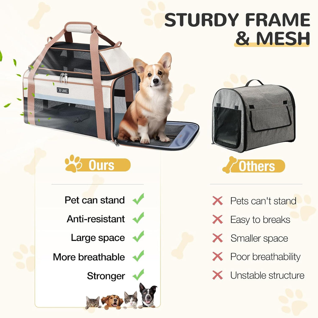 Lekereise Top-Expandable Pet Carrier 18x11x11Inch Delta American United Airline Approved Soft Sided Underseat to 15lbs Travel Carriers for Small Dogs Cats with Locking Safety Zippers Anti-Scratch Mesh