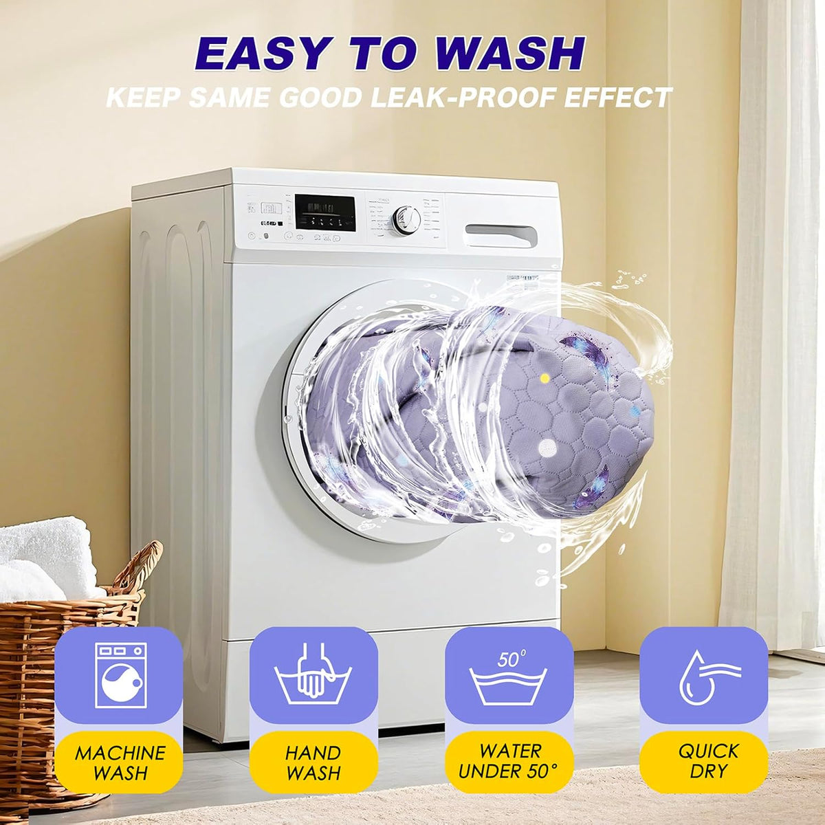 Washable Dog Pee Pads, Non-Slip Waterproof, 32 x 63 in, 2 Pack, Feather | Super absorbent, waterproof and non-slip; washable, reusable dog pads for crates, playpens, floors, furniture and travel