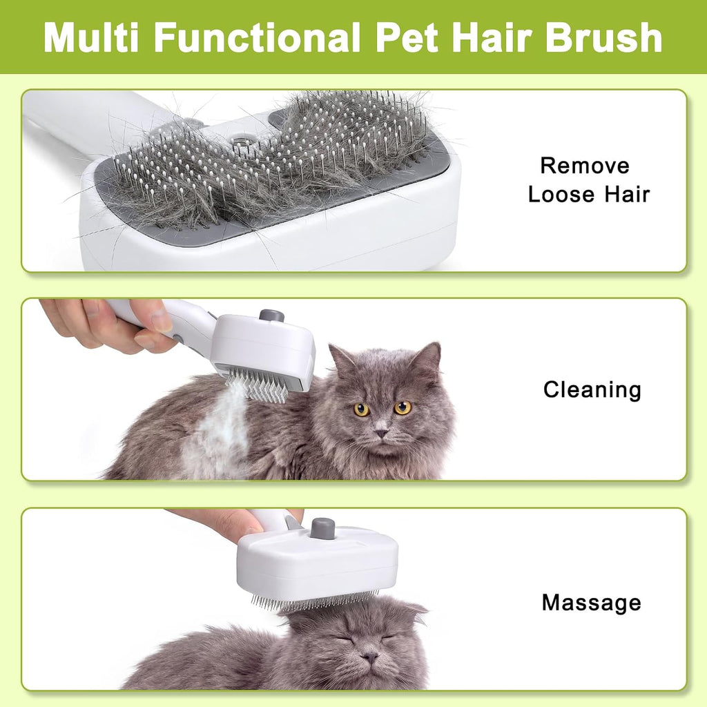 Pet Steam Brush, 3-in-1 Dog & Cat Grooming Comb for Pet Hair Removal