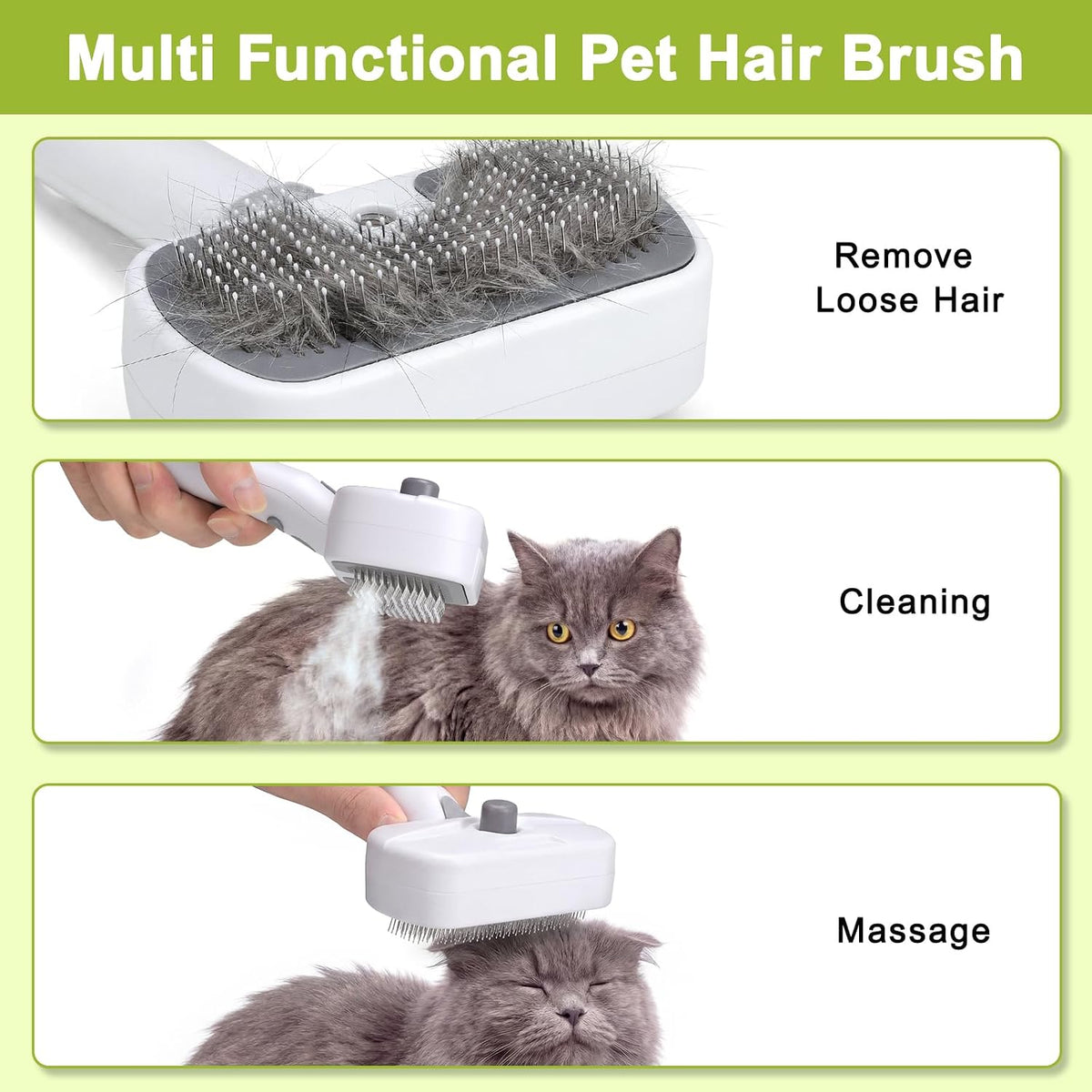 Pet Steam Brush, 3-in-1 Dog & Cat Grooming Comb for Pet Hair Removal