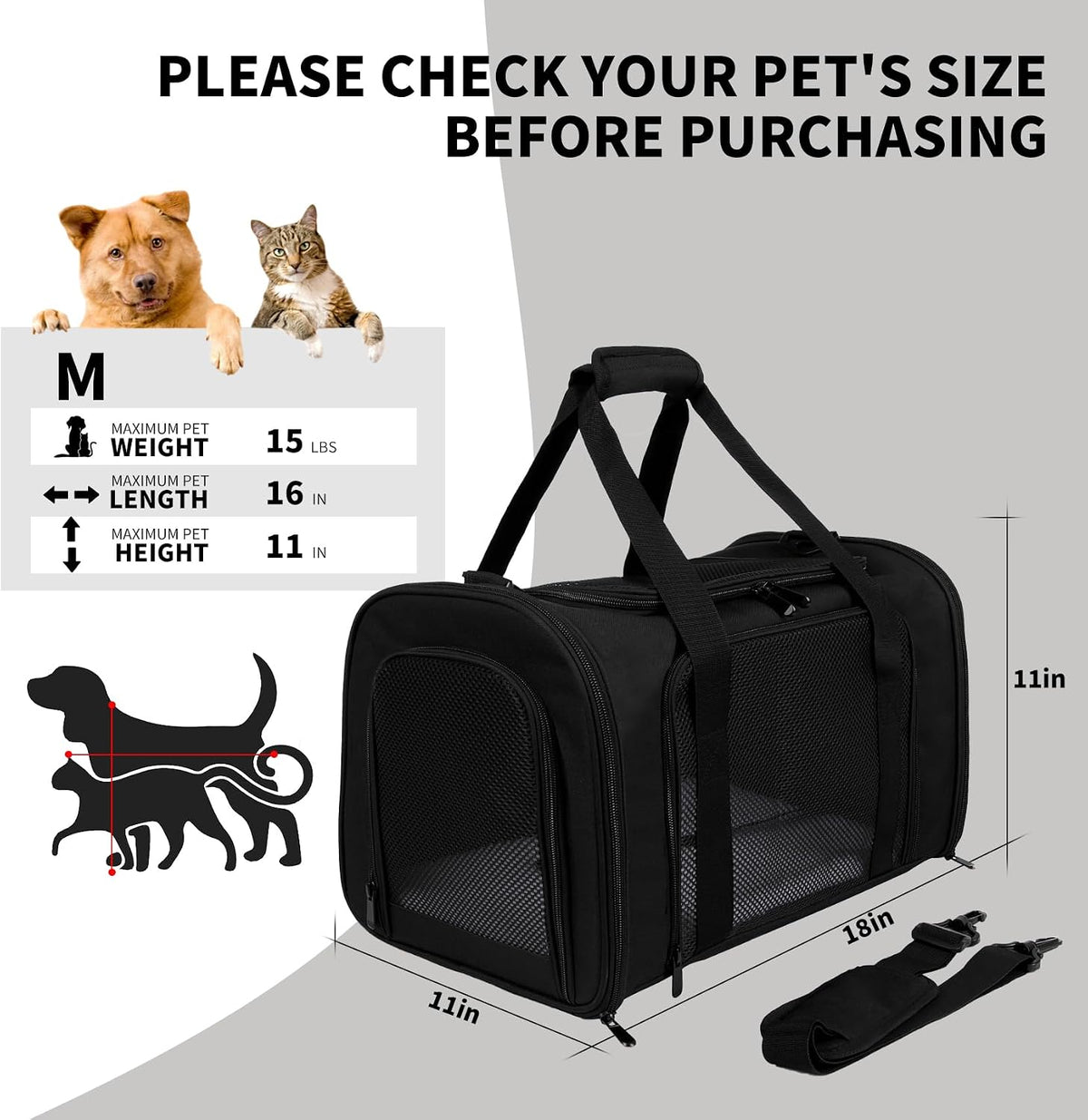 Carriers Soft-Sided Pet Carrier for Cats Dogs Under 15 lbs,TSA Airline Approved with 4 Ventilated Windows(Medium,Black)