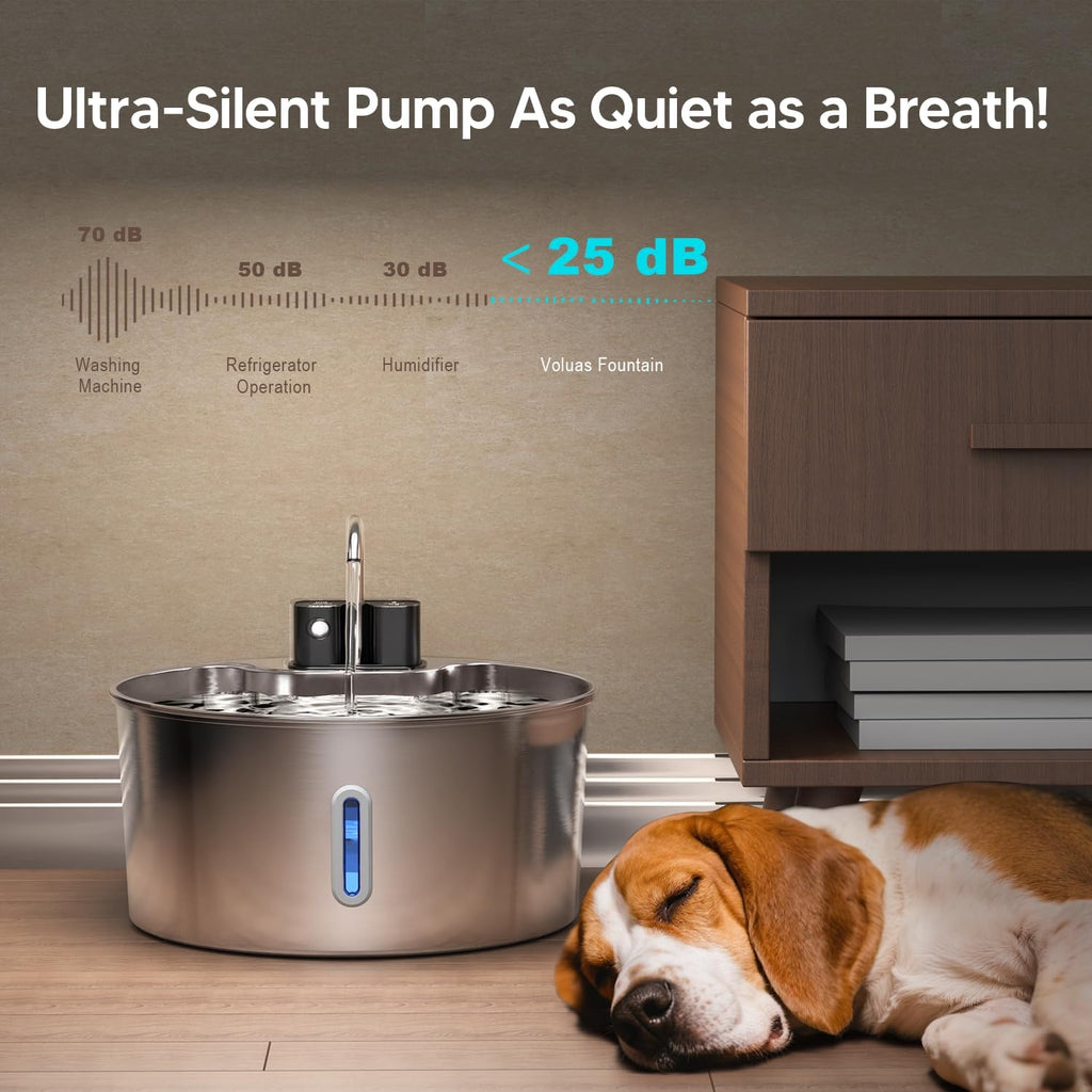 Voluas 7L Wireless Dog Water Fountain with 6 Filters, Stainless Steel