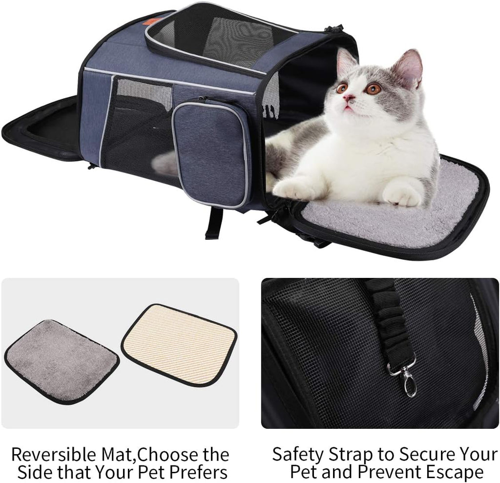 Morpilot Expandable Cat Carrier Backpack for Small Dogs & Cats Up to 25lbs, Breathable Mesh Pet Travel Backpack with Safety Leash, Foldable Airline Approved Carrier for Hiking Camping Outdoor, Blue