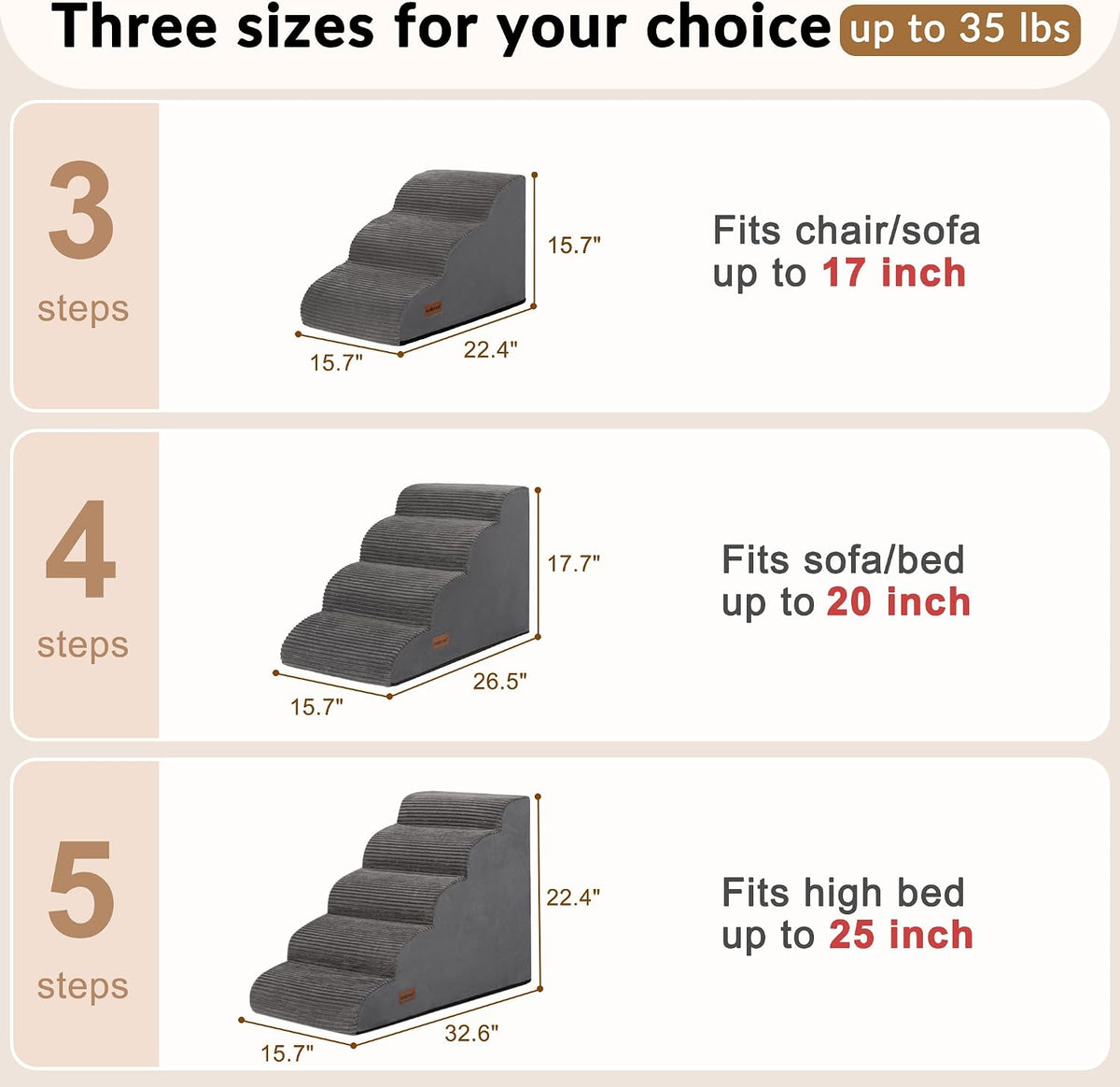 Pet Stairs for Couch and Bed,4-Step Dog Ramp for Small Dogs & Cats,17.7" H