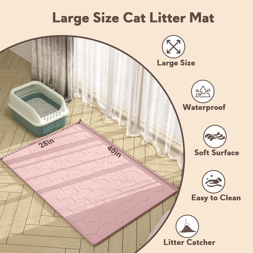 Garoopion Silicone Cat Litter Mat Large 40" X 28", Easy to Clean, Pink