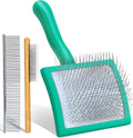 3-in-1 Long Pin Slicker Brush Set, Pet Grooming Kit, Green