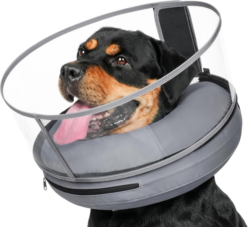 BARKLESS Dog Donut Cone for Medium Dogs with Transparent Shield Inflatable
