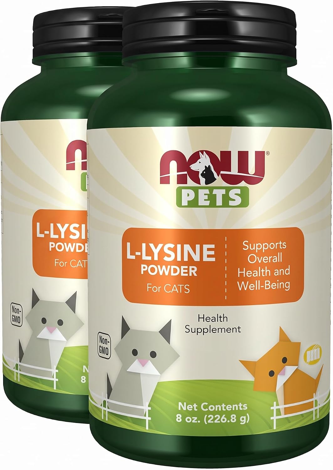 Now Pet Health,L-Lysine Supplement,Powder,Formulated for Cats,NASC Certified,8-Ounce,(Pack of 2)