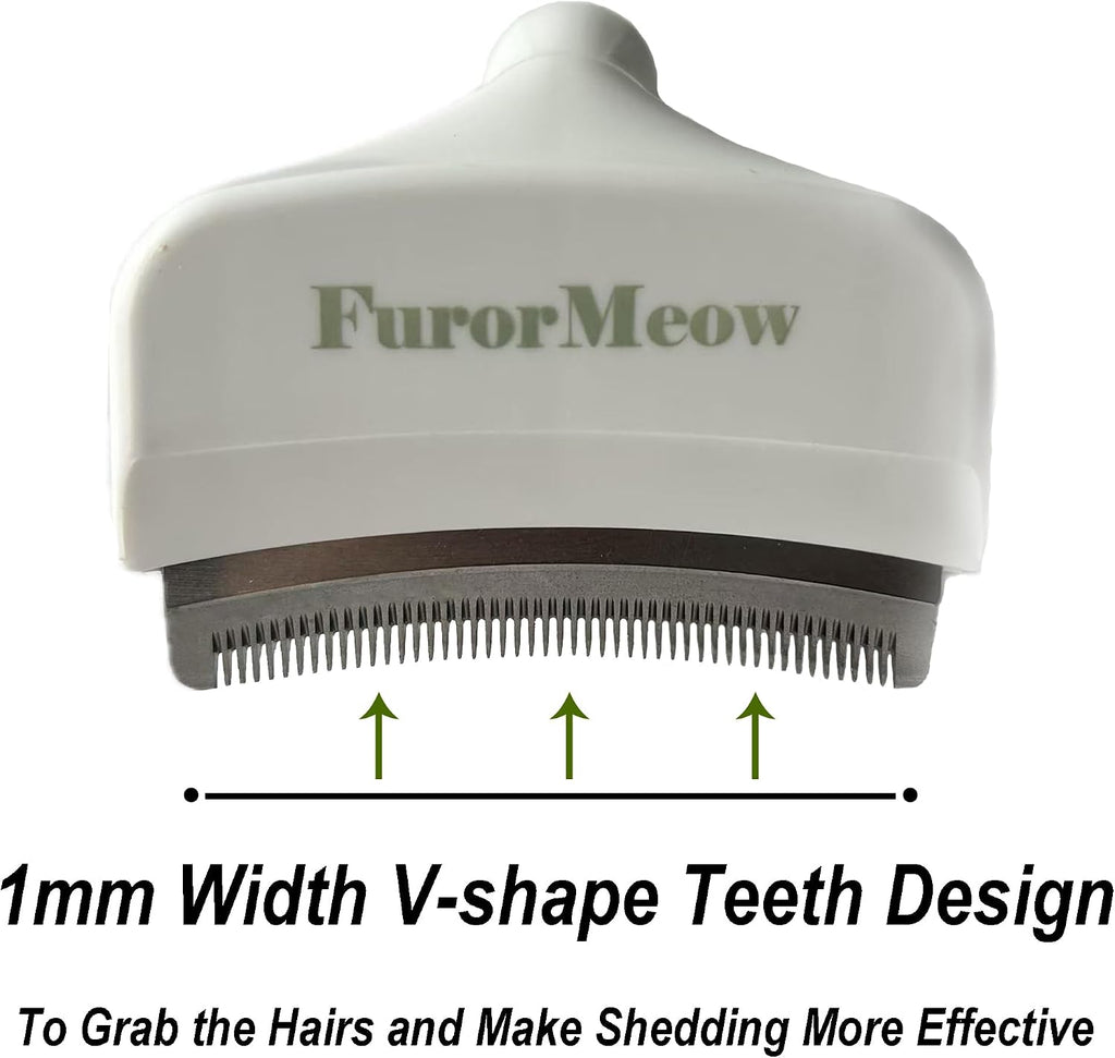 Pet Deshedding Tool with Curve Blade, Cat Grooming Brush, Tight V-shaped Teeth Shedding Comb for Cat and Small Dog (White, Small)