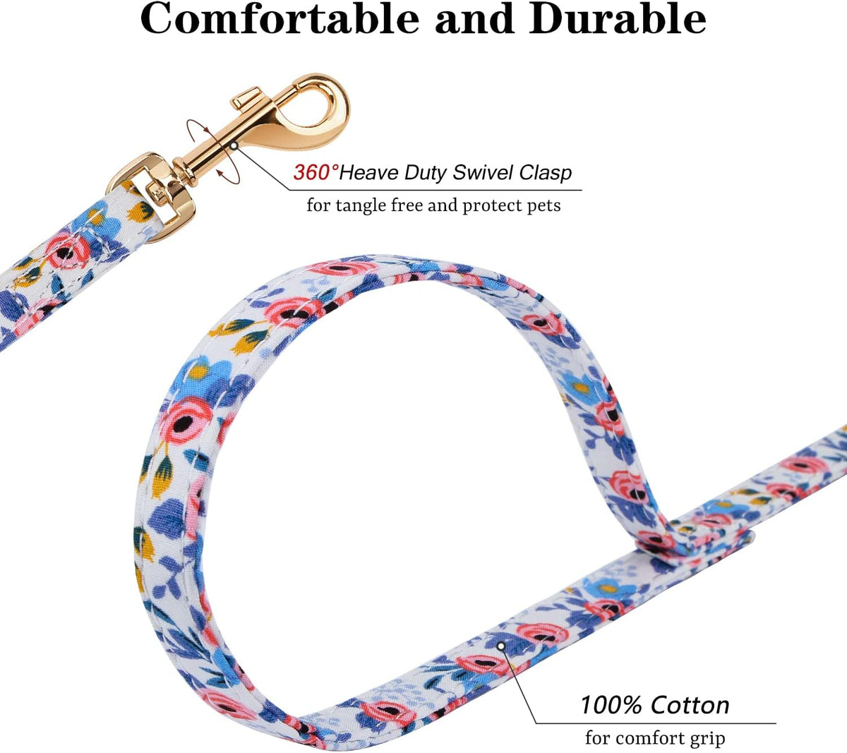 CHEDE No Pull Floral Pattern Dog Harness- Lightweight and Soft Harness, Adjustable Small Dog Harness and Leash Set, with Dog Leash, Suitable for Puppy Small and Medium-Sized Dog (S, Blue Rose)