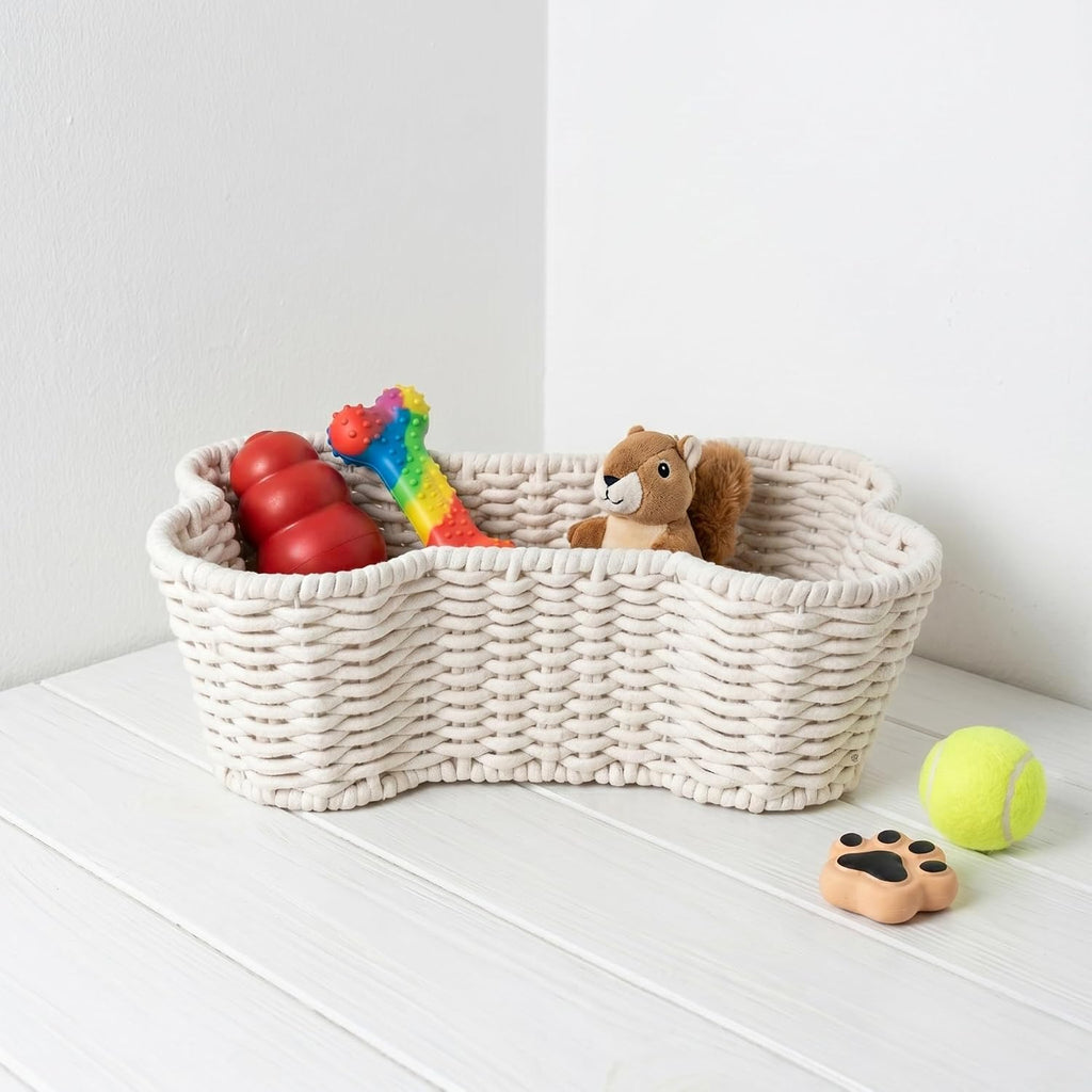 OtterPets Dog Toy Basket, Bone Shaped Cotton Rope Dog Toy Bin, Large 23x15