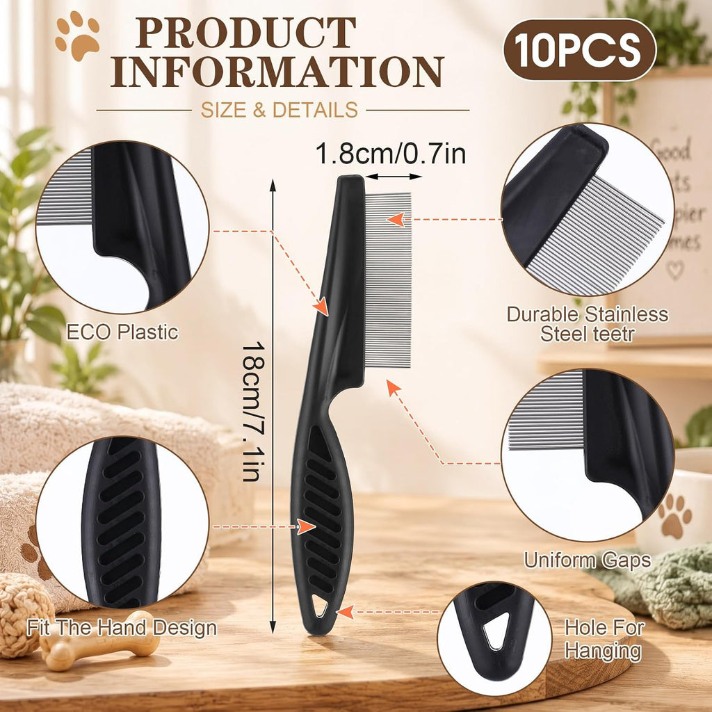 Nuogo 10 Pcs Metal Flea Comb for Dogs Cats Multi Pack, Black, 1 Sizes