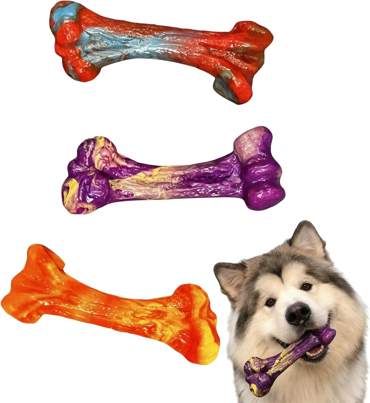 3-Pack Dog Chew Toys for Aggressive Chewers, Medium Large Breed | Indestructible Dog Bone Toys to Keep Them Busy,Dental Textured, Long Lasting,Beef Flavor