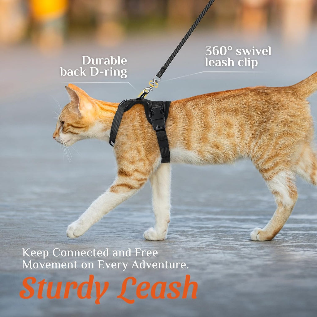 Dooradar Cat Harness and Leash Set with Neck Release Buckle, Black