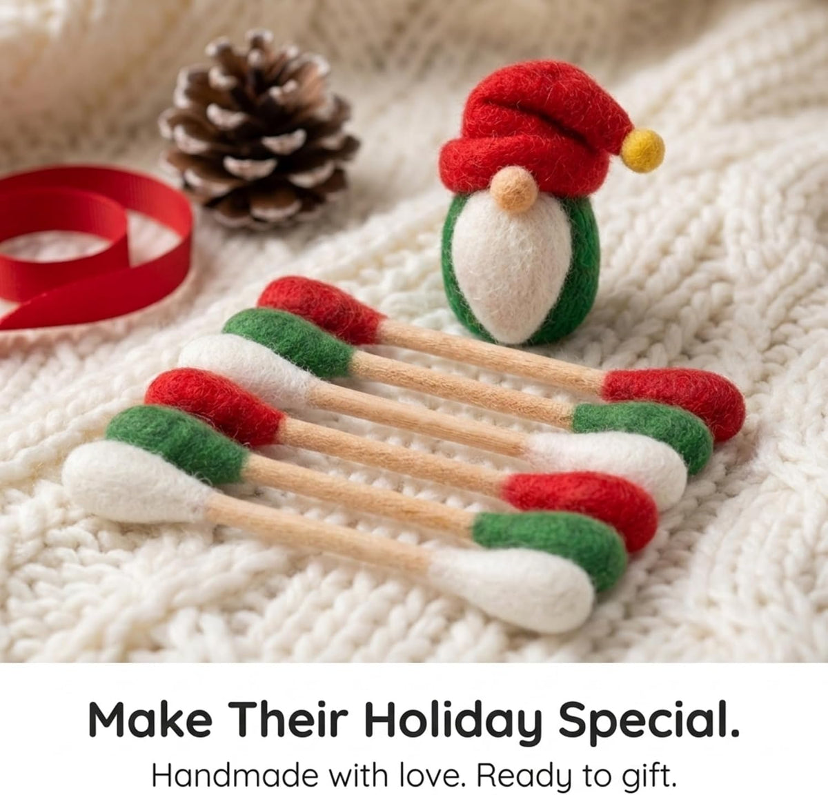 Glaciart One Christmas Cat Toys, 7-Pack Wool Felt Swabs + Gnome, Catnip