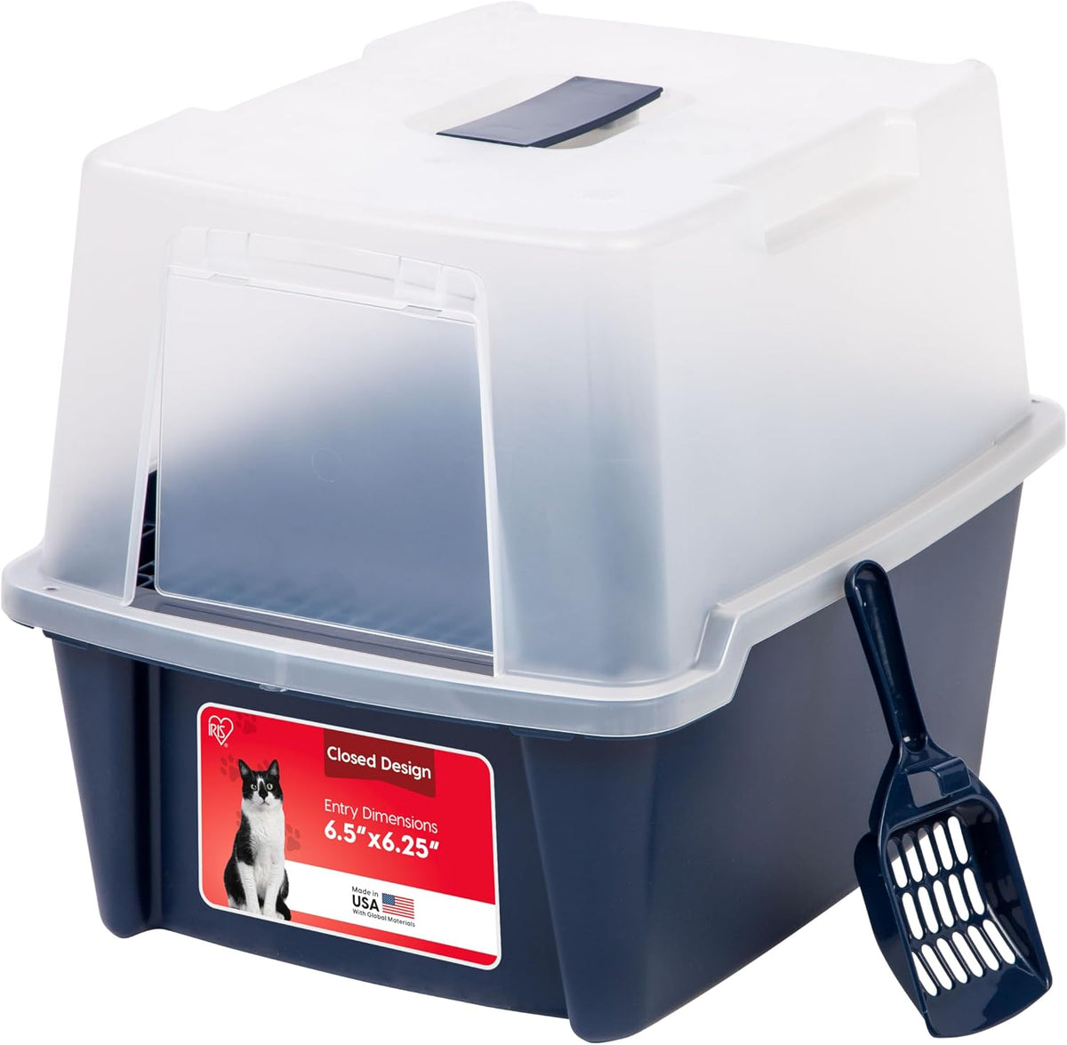 IRIS USA Large Front Door Cat Litter Box, Walk-in Entry, Navy