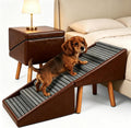 Luxury Dog Stairs for Small Dogs, Non-Slip Dog Ramp for Bed & Couch, Foldable 2-in-1 Pet Ramp & Ottoman with Solid Wood Frame, Pet Stairs & Steps for Puppy (Brown)