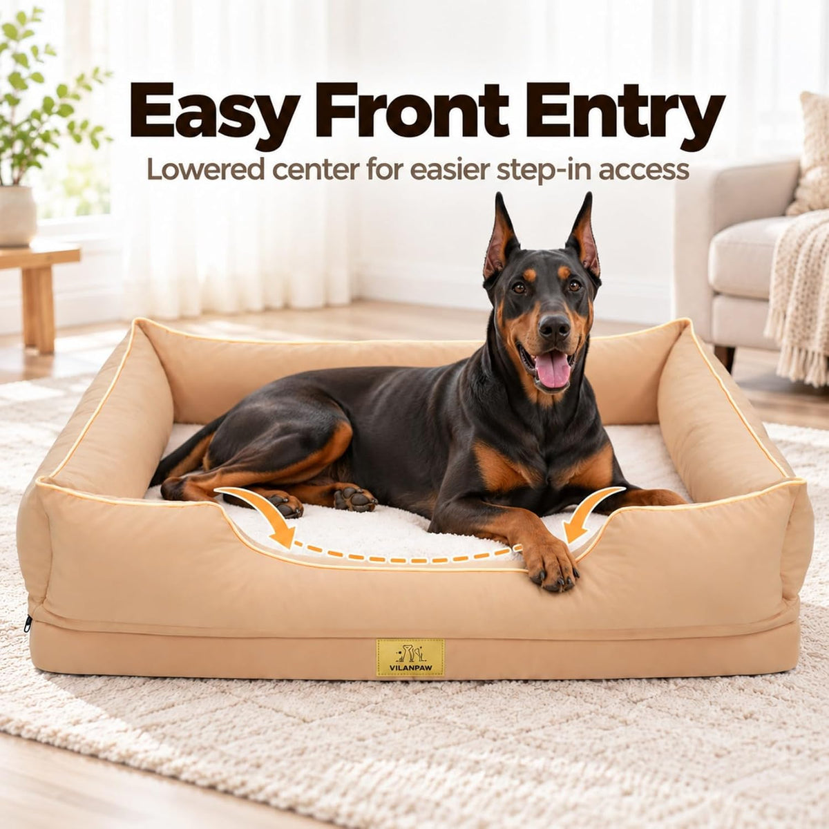 XXXL Bolster Dog Bed: Washable Sofa Pet-Bed with Removable Cover