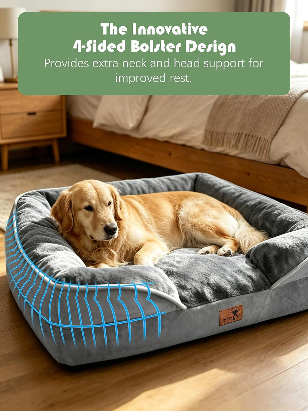 Spotted Play Orthopedic Dog Bed with Sides - Dog Sofa Beds for Extra Large Dogs, Supportive Foam Pet Couch Bed with Washable Removable Cover, Waterproof Lining and Non-Slip Bottom, Grey - XL
