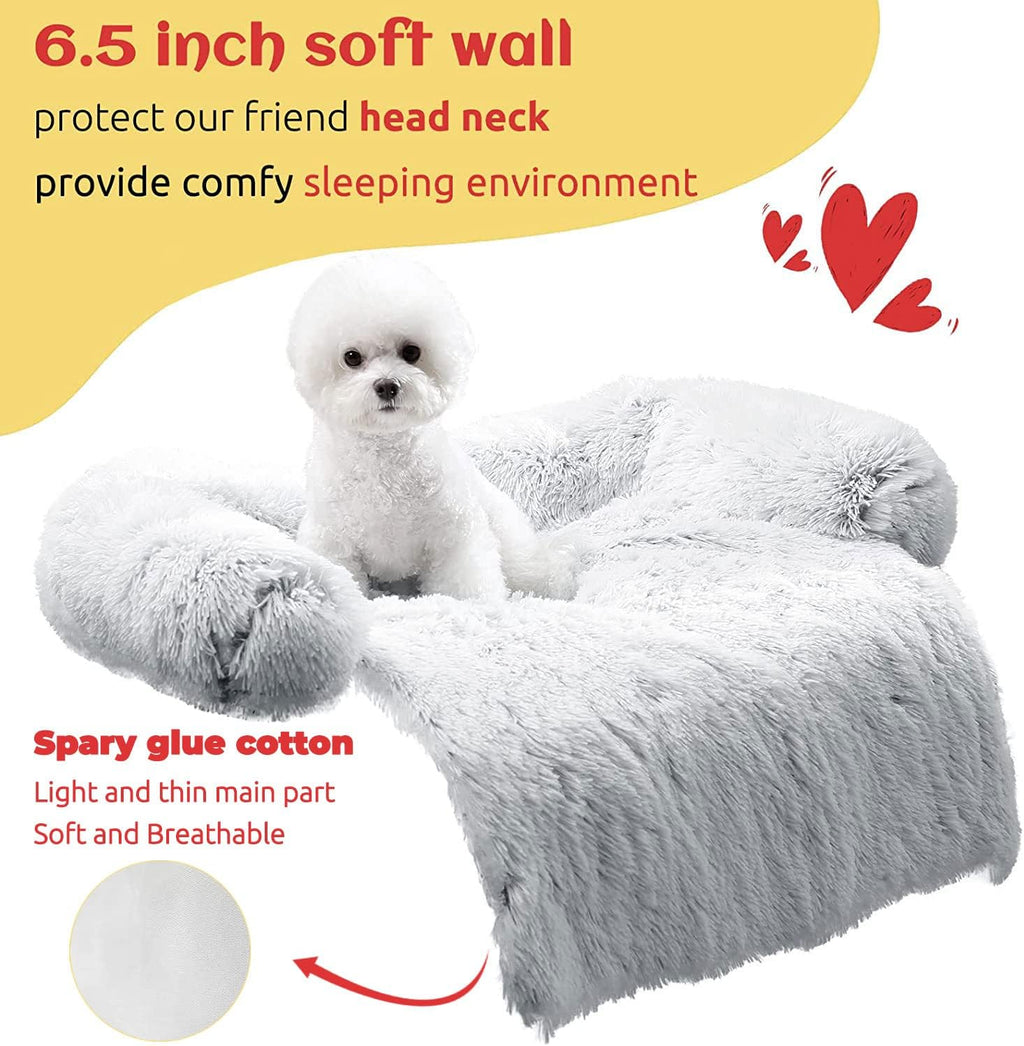 HACHIKITTY Calming Pet Sofa Bed Mat, Washable Fluffy Couch Cover for Dogs and Cats, Anti-Slip Bottom (40"x 38"x 6", Gray)