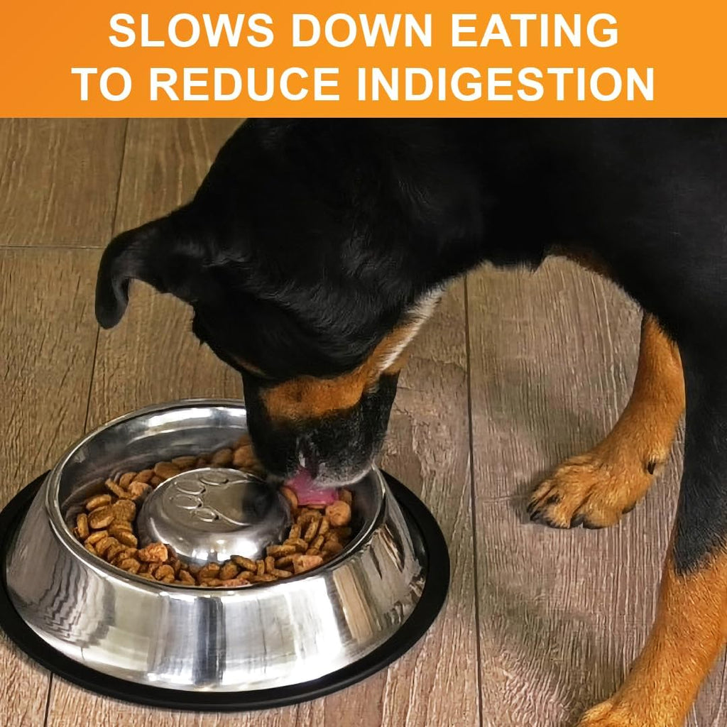 Neater Pet Brands Stainless Steel Slow Feed Bowl - Non-Tip & Non-Skid - Stops Dog Food Gulping, Bloat, Indigestion, and Rapid Eating (3 Cup) 