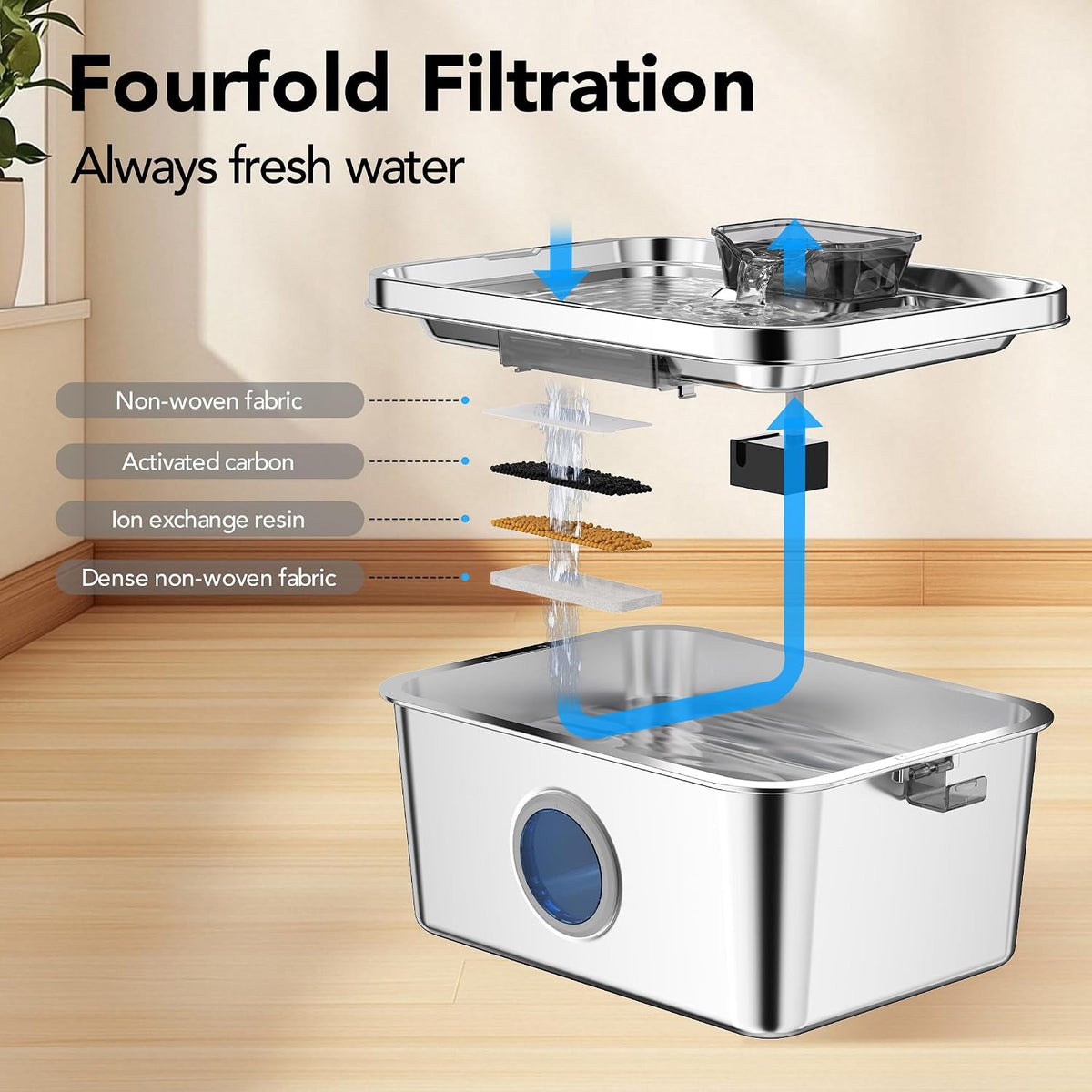 PETIMI Dog Water Fountain, 3 Gallons Stainless Steel Dog & Cat Water Fountain, Large Pet Water Fountain for Multiple Pets, Ultra Silent, Wide Mouth, Safety Lock, Smart Water Pump