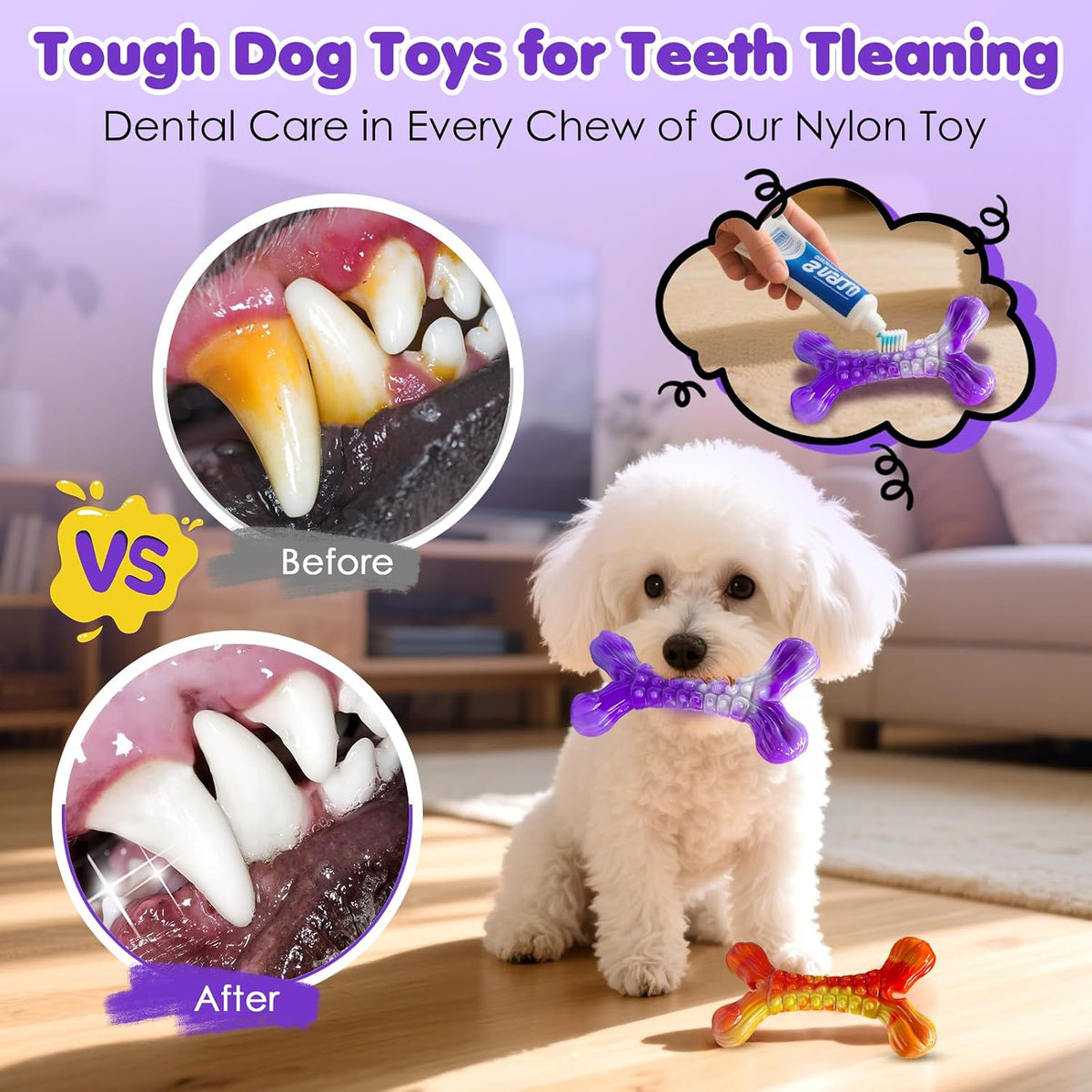 WOWBALA Dog Chew Toy Aggressive Chewers - 2 Pack Indestructible Dog Toys - Tough Dogs Toy to Keep Them Busy - Pet Toys for Medium, Large Breed，Teeth Cleaning & Boredom Relief（2 Pack）