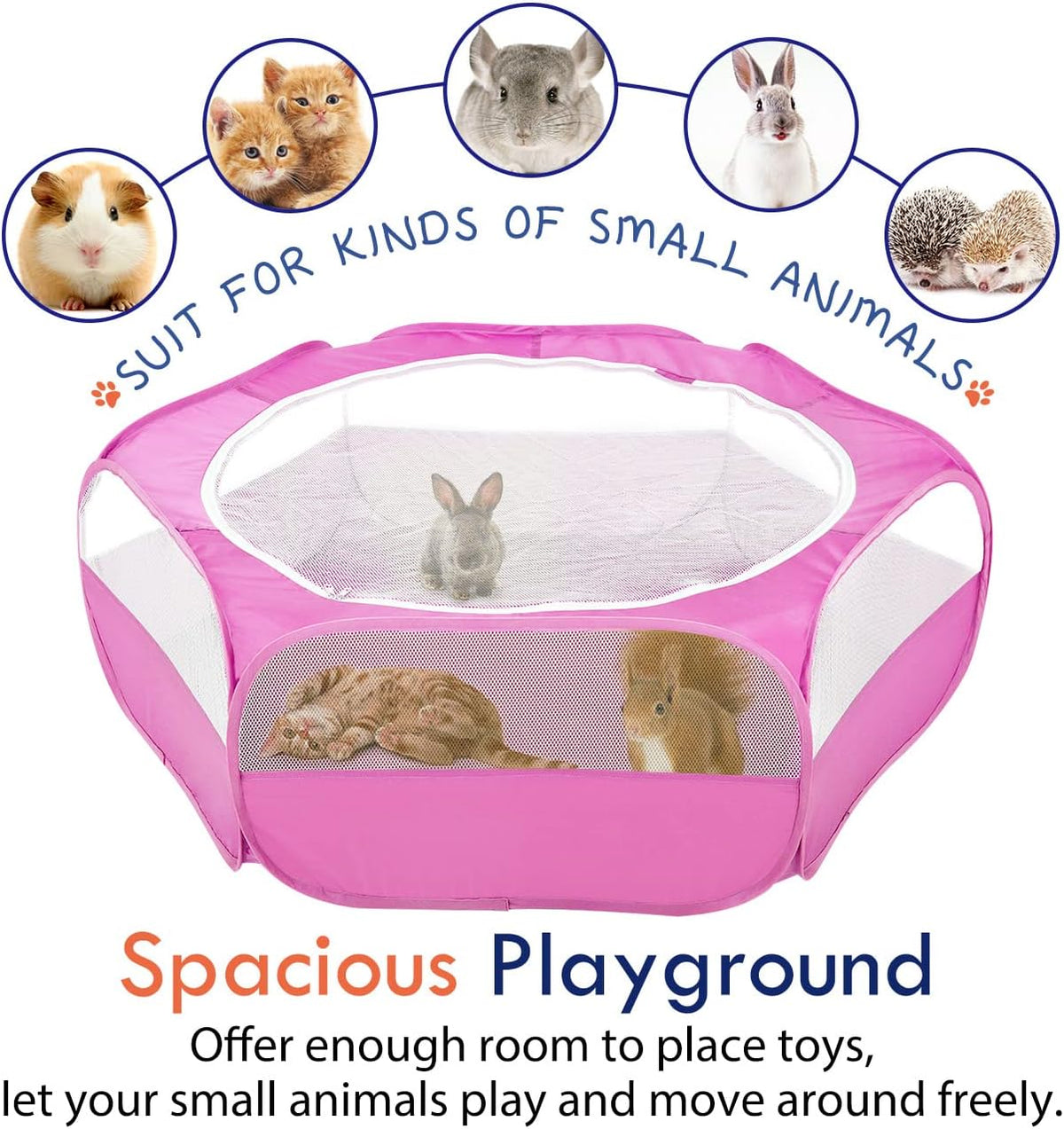 Pawaboo Small Animal Playpen, Waterproof Portable Pet Cage Tent, Rose Red