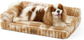 COZY KISS Faux Rabbit Fur Small Dog Bed – 30"x20" Orthopedic Foam Couch with Sides, Removable Washable Cover & Waterproof Lining, Tie-Dye Brown