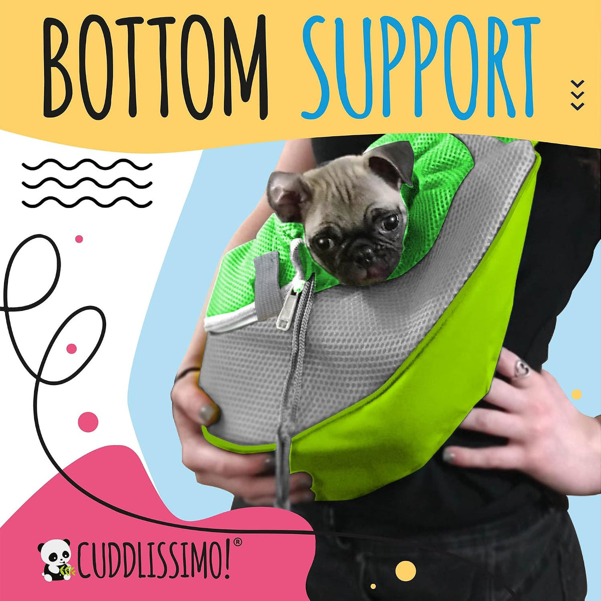 Cuddlissimo Small Dog Sling Carrier, Pet Cat Sling, Puppy Pouch - Green-S