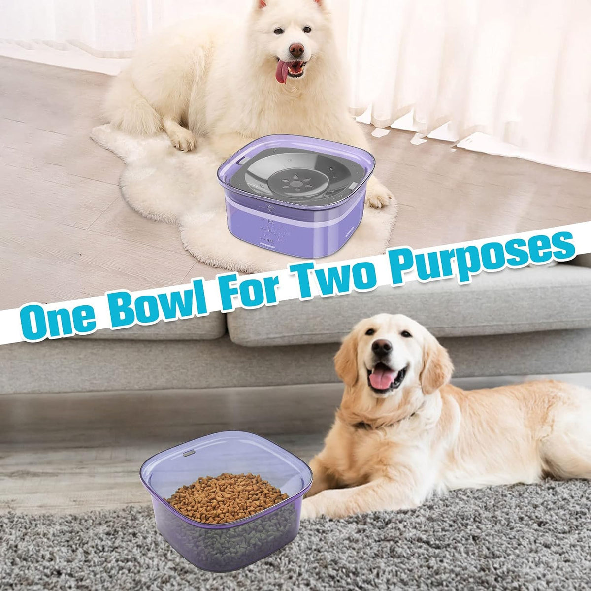 UPSKY 70oz Dog Water Bowl, No Spill Slow Drinking Feeder for Messy Drinker | Large Capacity, Spill Proof, Prevent Pet Prevents Choking, Anti-Slip, Visible Water Level, Suitable for Travel and Car Trips