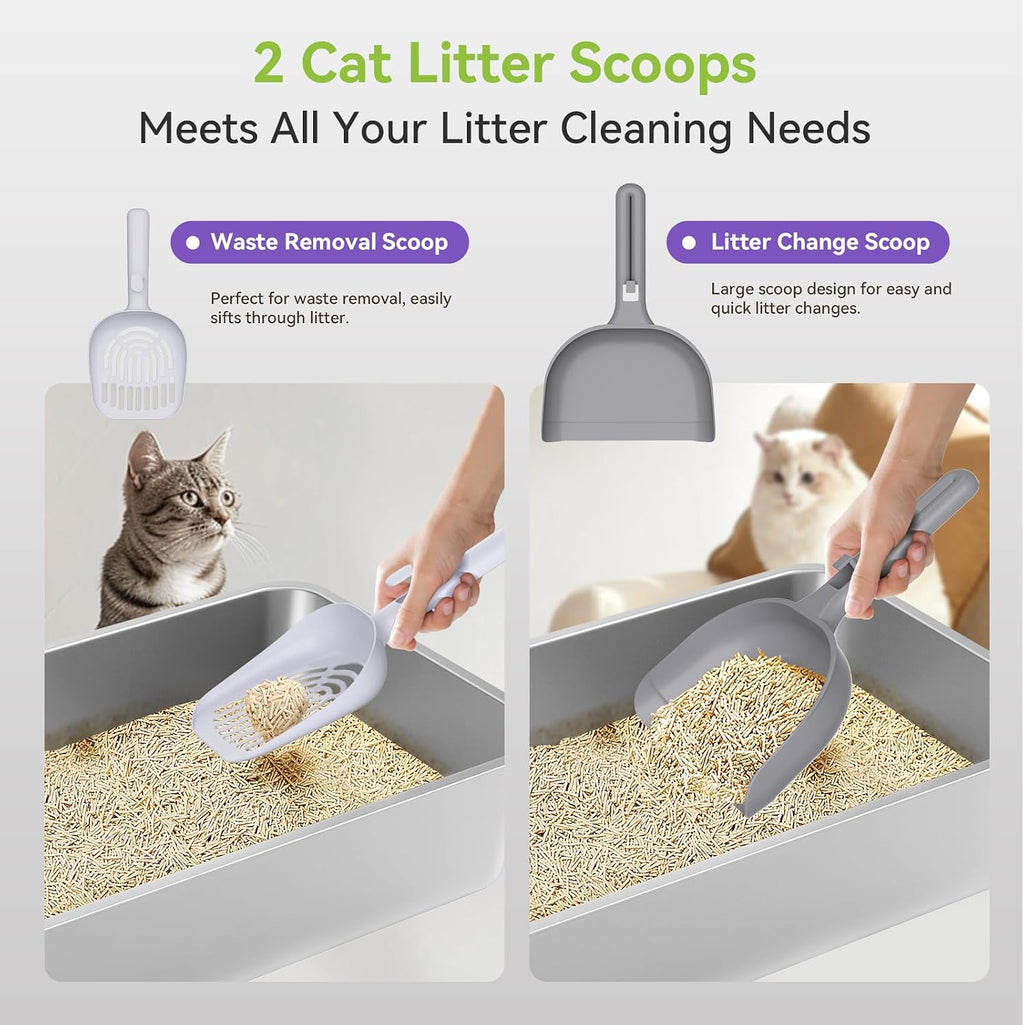 Stainless Steel Cat Litter Box, Free Metal Litter Box with High Sides Lid, Open Top Litter Pan Include Scoop