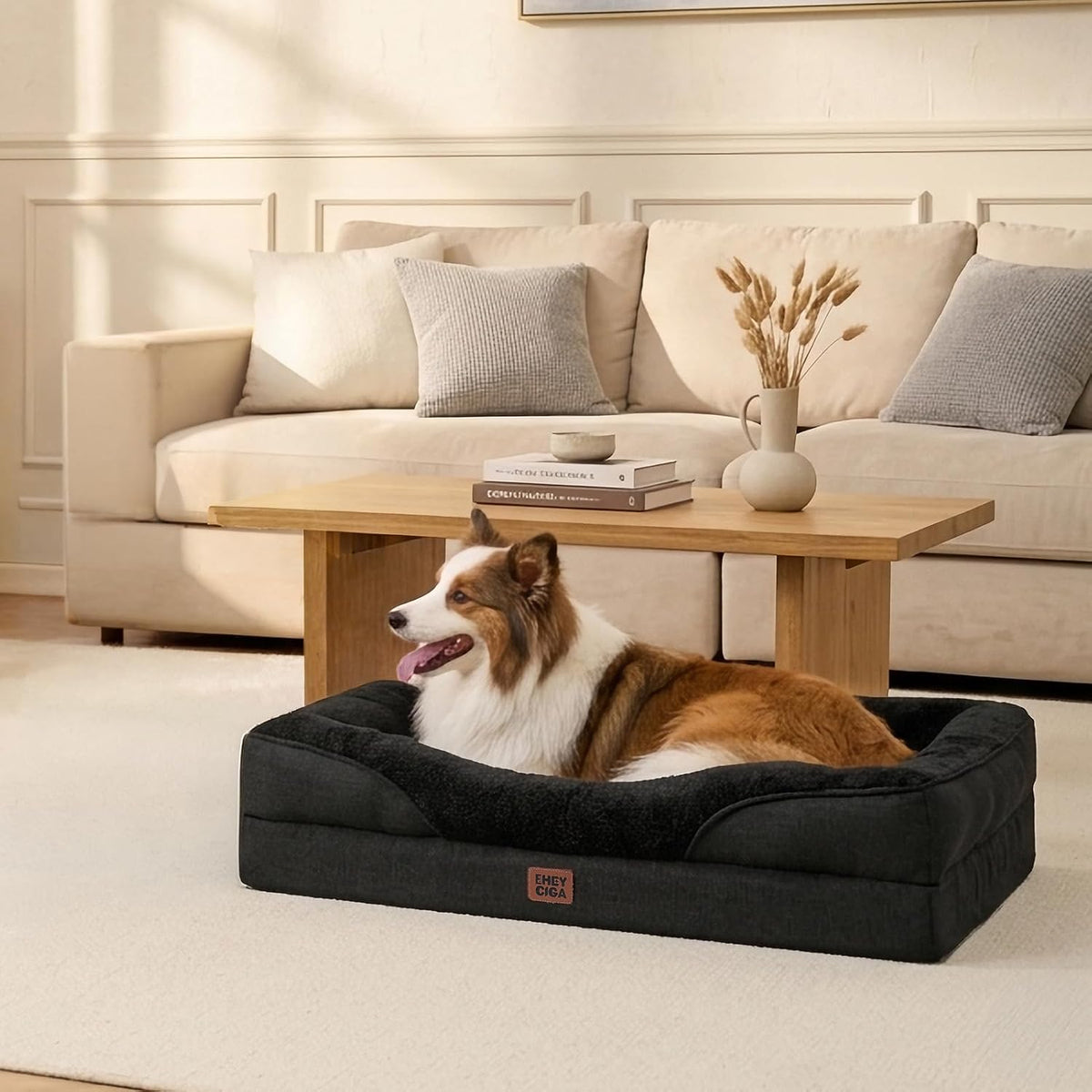EHEYCIGA Orthopedic Dog Bed for Large Dog, Memory Foam Dog Couch, Black