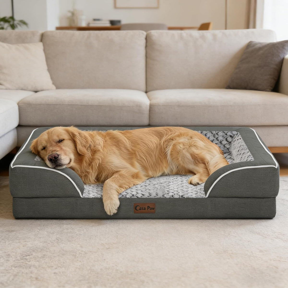 Orthopedic Dog Bed for Extra Large Dogs, 53x42in, Dark Grey