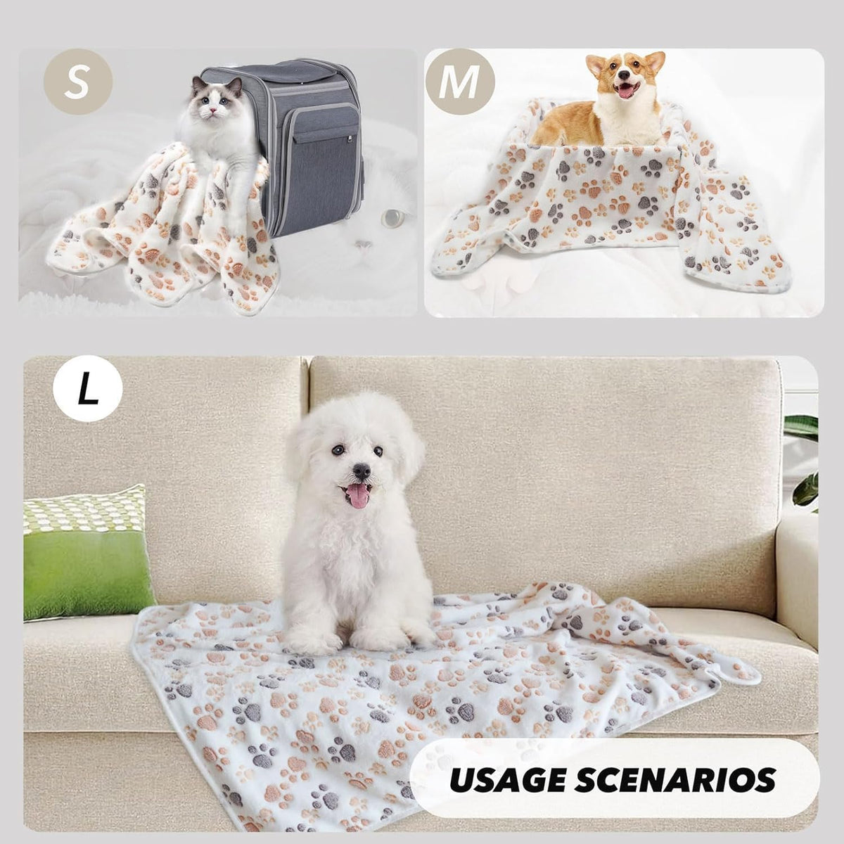 SORKUT 1 Pack 3 Puppy Blanket, White Paw Pet Blanket for Dogs Cat, 23"x15"
