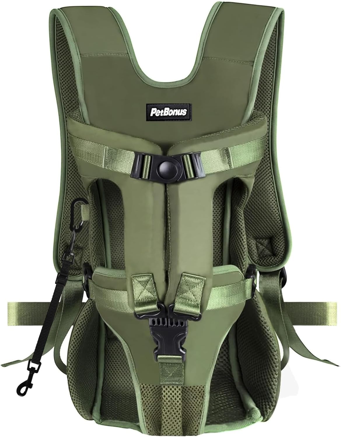 PetBonus Pet Front Dog Carrier Backpacks, Adjustable Pet Backpack, Legs Out Easy-fit Puppy Chest Carrier for Medium Small Dogs, Hands Free for Hiking, Cycling (Army Green, L)