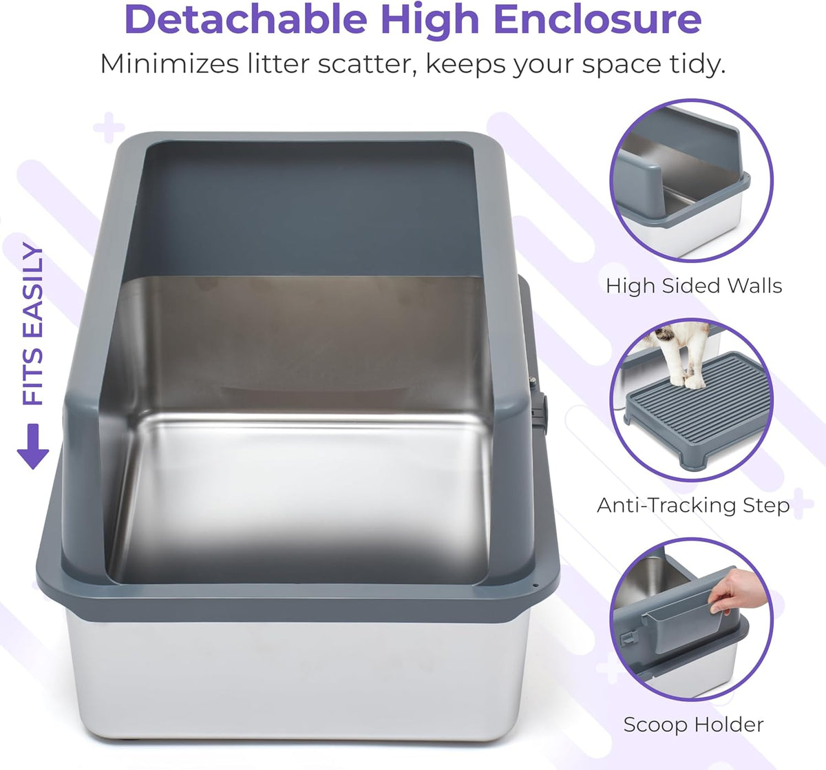 iPrimio Stainless Steel Cat Litter Box, XL Set with Scooper and Litter Mat | Complete XL steel setup with enclosure, step scoop and elevated mat. Scratch proof and bite proof, so it lasts for years.