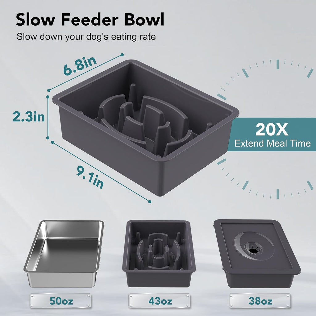 UPSKY 3-in-1 Elevated Dog Bowls Set with 4 Height Adjustable Stand, Gray
