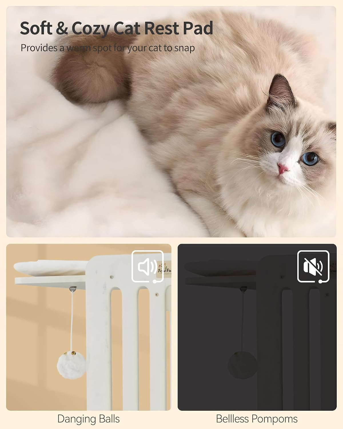 FourFurPets Modern Cat Tree, 58-Inch Cat Tower for Large Cats, Big Hammock