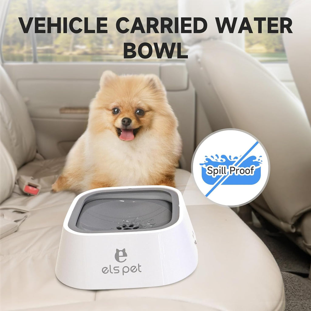 ELS PET Travel Bowl 35oz 1L No Spill Dog Cat Bowl Anti Slip Water Dispenser | 35oz 1l base model, floating disk slow drink, dual spill proof, anti slip, car home use, dishwasher safe, grey, dog cat 