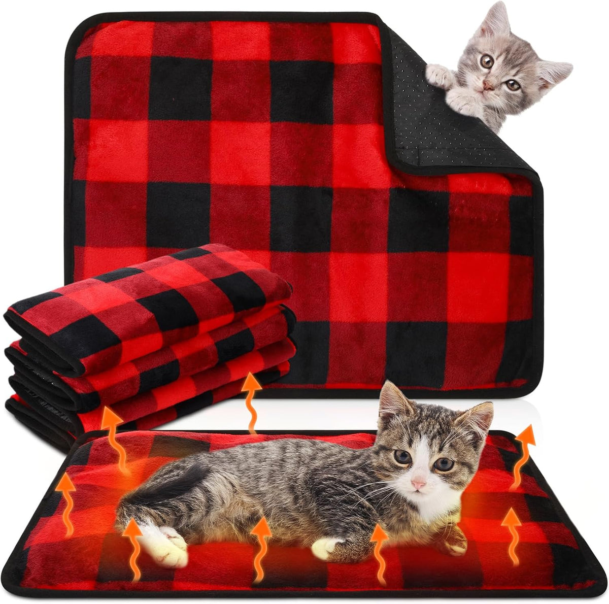 4 Pack Self Heating Cat Pad Self Warming Dog Mat, Plaid, 16 x 20 Inch