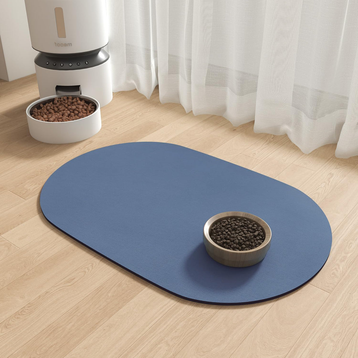 MontVoo Absorbent Dog Food Mat-Dog Mat for Food and Water Bowl | Quick Dry Pet Dish Mat, No Stains & Easy Clean Cat Rug for Messy Drinkers Cat Accessories Pet Supplies, 12"x19", Blue