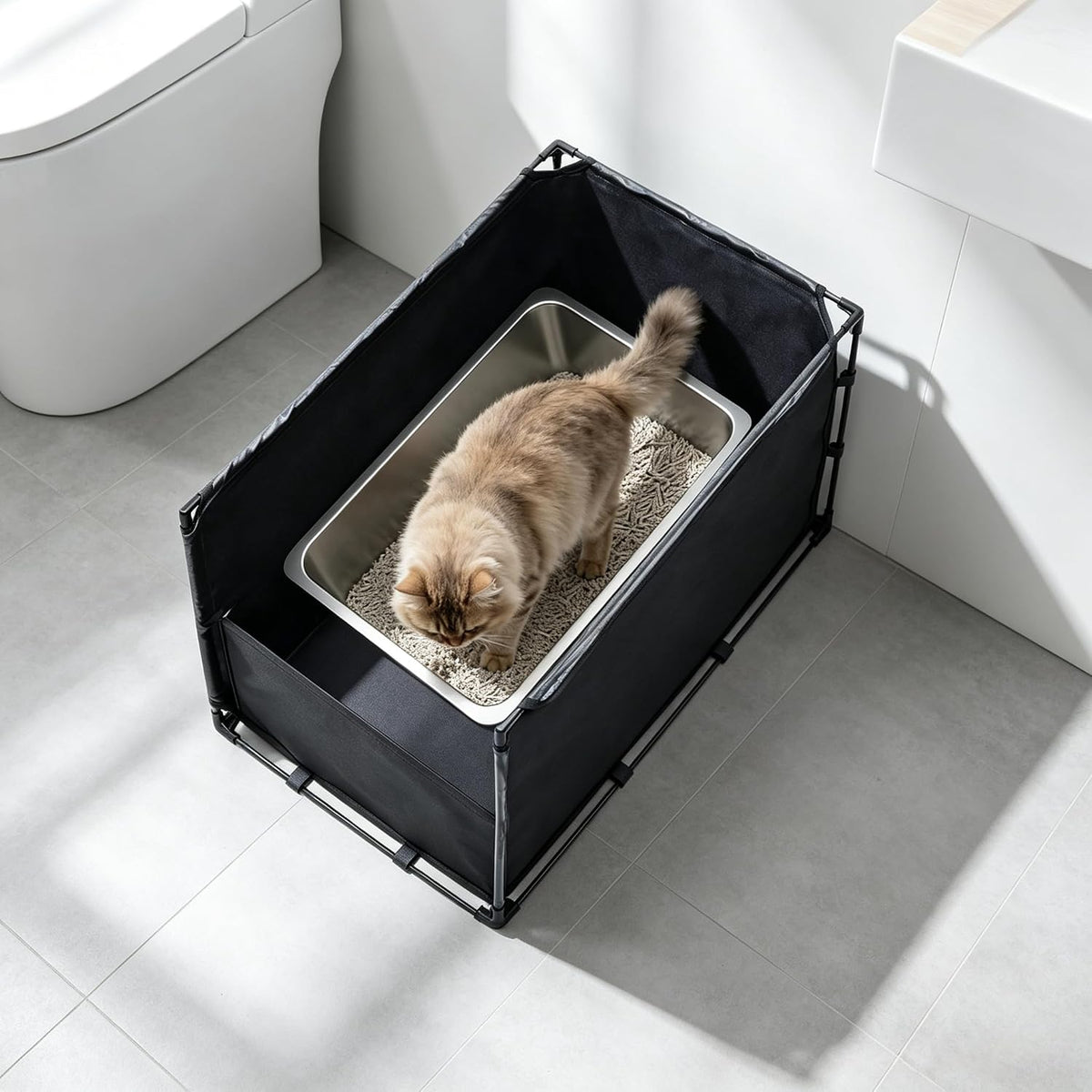 Medium Cat Litter Box Enclosure with High Front Splash Guard