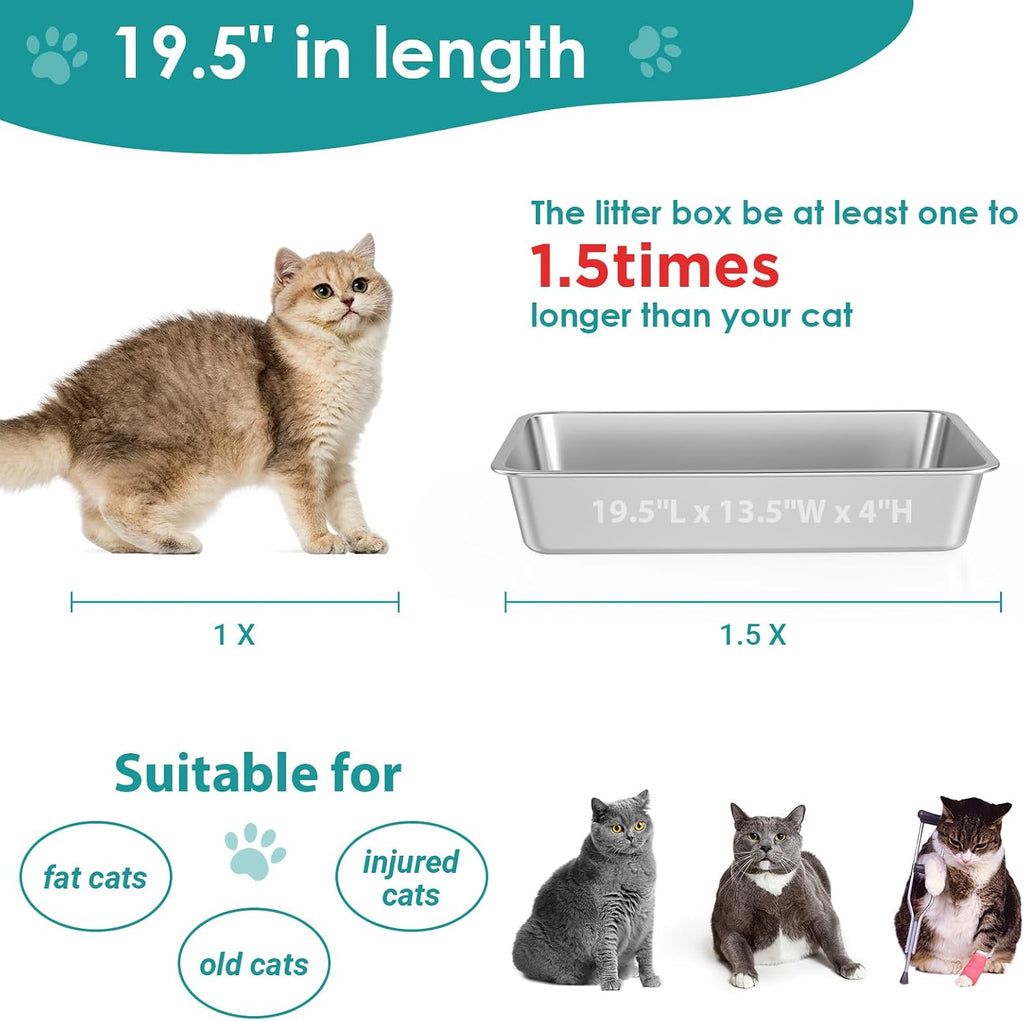 Stainless Steel Cat Litter Box,Large Metal Litter Box,19.5" Lx13.5 Wx4 H
