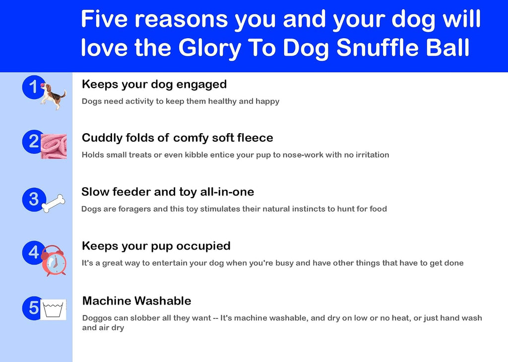 Glory To Dog Small Breed Snuffle Puzzle Ball Treat Foraging Dog Toy Blue
