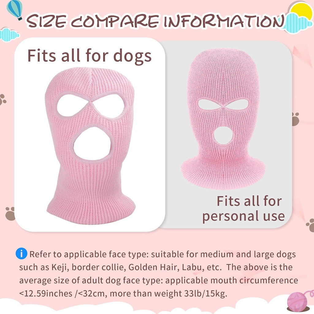 HOWWFALY Dog Halloween Christmas Costume Ear Muffs Noise Protection Knitted Dogs Ears Warm Hats Dog Robbers & Thieves Mask Funny Pet Cosplay for Medium Large Dog(Pink Mask)